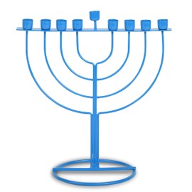 Ner Mitzvah Menorah - Se adapta a todas las velas de Janucá estándar, elegante marco de alambre azul, menorá de Janucá moderno, 19,7 cm de alto, de Ner Mitzvah
