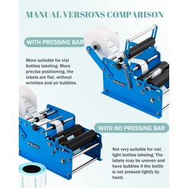 Spolehli Bottle Labeling Machine with Swing Arm, Manual Round Bottle Labeler Label Applicator Adjustable Self-Adhesive Labeling Machine for φ0.6-4.7” Cylinder (with Pressing bar)