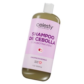 CELESTY | Champú de Cebolla con Biotina y Antioxidantes para el Cabello | Fórmula Vegana y Sin Sulfatos - Promueve el Brillo, la Limpieza y el Aspecto Saludable - Para todo tipo de Cabello | 1 Litro