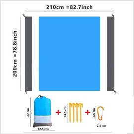 Beach Mat, Picnic Blanket, Waterproof and Sandproof Mat, Extra Large Lightweight Beach Mat, Portable Picnic Mat, Travel, Camping, Hiking, Nylon, 83*79 inch(White+Blue)