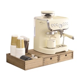 KIRIGEN Wood Coffee Station Organizer Coffee Bar Accessories Storage Organizer Coffee and Tea Condiment Storage Organizer Coffee Pod Holder with Drawers Brown (KFJTZ-DBR)