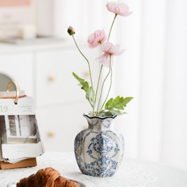 Blue and White Vase, Vintage Blue Ceramic Flower Vessel,Ceramic vases for Home Decor,Vintage Green and Beige for Console Table Mantle Chinoiserie Decor (Blue and White-01, Small)