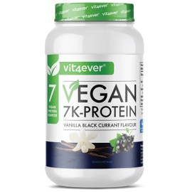 Vit4ever Vegan 7K Protein - 1kg - Vanille schwarze Johannisbeere - Rein pflanzliches Eiwei?pulver mit Reis-, Mandeln-, Soja-, Erbsen-, Hanf-, Cranberry-, Sonnenblumenprotein