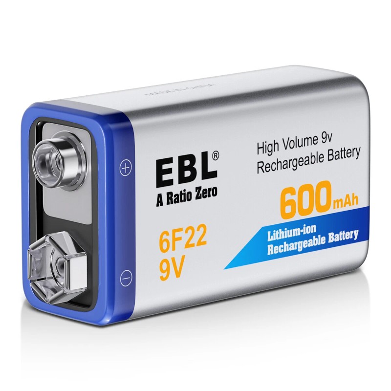 EBL 2Pcs EBL 9V 600mAh 6F22 Li-ion Rechargeable Batteries 9Volt