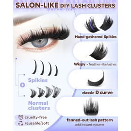 Goddvenus Salon-Like Lash Clusters Kit With Spikes DIY Eyelash Clusters D Curve Spiky Full Cluster Eyelash Extensions Kit Individual Lashes Cluster Kit (10-16mm 130Pcs)