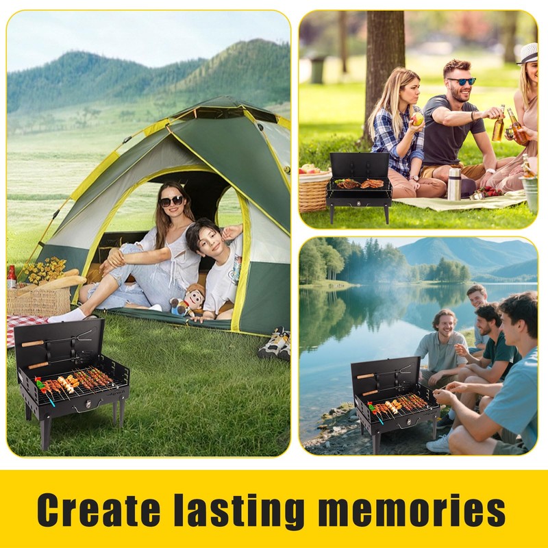 Portable Grill with Lid & Adjustable Vents - Foldable Charcoal