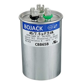 BOJACK 45+7.5 uF 45/7.5 MFD ±6% 370/440 V CA CBB65 Condensador de arranque circular de doble funcionamiento para motor de CA o arranque de ventilador o condensador recto frío o bomba de calor aire