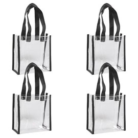 4PCS Clear gift bag,Transparent Reusable Gift Wrap Bags With Handle,PVC Shopping Tote Beach Bag,With Black Webbing Lace,25 * 25 * 10CM