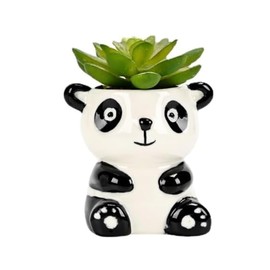 OXART Succulent Pots - Small Plant Pots with Drainage Holes, Mini Ceramic Flower Pots for Indoor Outdoor Succulent Plants - Plants Not Included (Panda)
