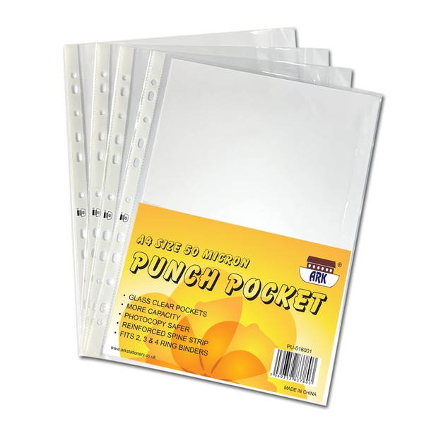 A4 Clear Punched Pocket 50 Micron (Pack of 100) by