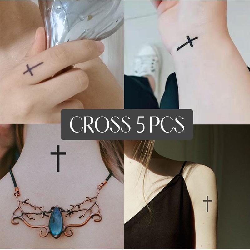 5 PCS Cross Temporary Tattoos, Semi-Permanent Tattoo, Water-Resistant Temp Tattoo