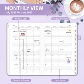 Planner 2025-2026, Weekly and Monthly Planner with Tabs from Jul 2025 - Jun 2026, A5 Hardcover Calendar Notebook with Date for School & Office Schedule, 5.8"×8.3", Purple