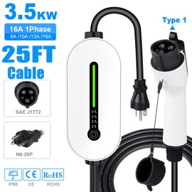WMPHE Type 1 Portable EV Charger For all Electric Vehicles 7.6M 3.5KW J1772 NEMA 6-20P