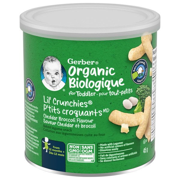GERBER Organic Lil’ CRUNCHIES Cheddar & Broccoli, Toddler Snacks, 12+ Months, 45 g, 6 Pack