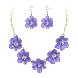 Flyonce Collar de flores para mujer, collar de flores bohemias de verano con aretes, joyería de flores navideñas, Cristal Esmalte, Sin piedra preciosa