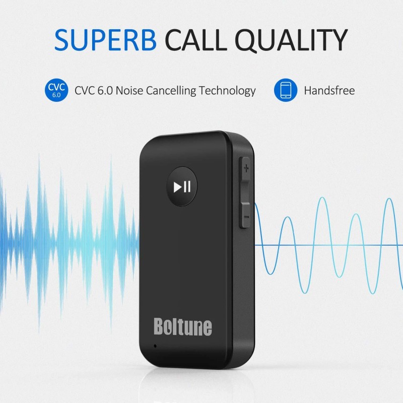 Boltune Wireless Music Adapter 33ft Range Bluetooth 5 Receiver for
