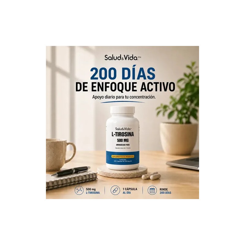 L-Tirosina 200 Cápsulas de 500 mg | Aminoácido Puro |