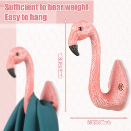 Yaocom 6 Pcs Cast Iron Flamingo Wall Hook Pink for Coats, Aprons, Hats, Towels - Wall Mount Coat Hooks
