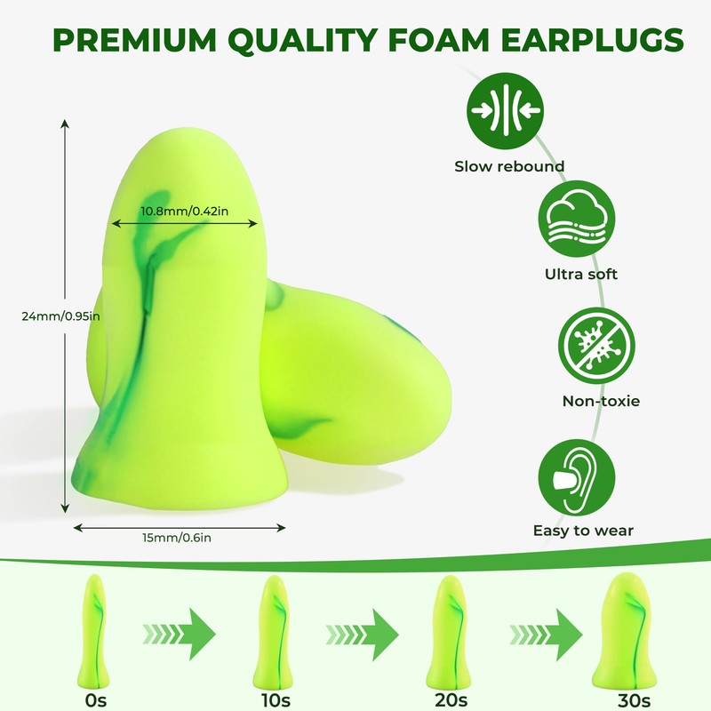 10 Pair Soft Foam Earplugs,34dB Highest NRR, Noise Cancelling，Individually Wrapped,Reusable