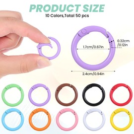 JJUNW Pack of 50 Mini Carabiner Hooks, 24 mm Round Carabiner Key Ring, Spring Keyring Rings, Stainless Steel O-Ring Carabiner for DIY Crafts, School, Home, Office