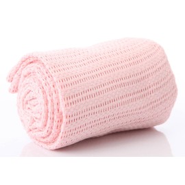 Baby 100% Pure Cotton Cellular Blanket for Pram Cot Bed Moses Basket Crib 70 x 90 cm 3 Colours : Pink , White Or Blue (Pink)