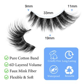 Fluffy Cat Eye Lashes, 14 Pairs 18mm Faux Mink False Lashes with Thin Transparent Band, Voluminous Wispy Fake Eyelashes for Comfortable Wear