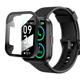 Compatible for SKG V7 Pro Case, Lamshaw Hard PC Case with Screen Protector Compatible for SKG V7 Pro/ENOMIR, Aeac, ENGERWALL, Konitee, DECWIN, FACOI, VRPEFIT ID208BT/ID208 Watch (2 Pack-Black+Clear)