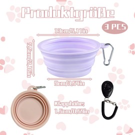 3er Set Faltbarer Hundenapf, Reisenapf Hund mit Trainingsclicker, Hundenapf Unterwegs für Kleine Hunde bis 15 kg, 380 ml Fassungsvermögen, Leicht und Platzsparend