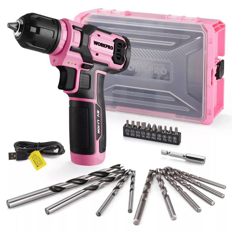 Workpro Power Drill Set&Stackable Tool Box 8V Cordless Drill Driver