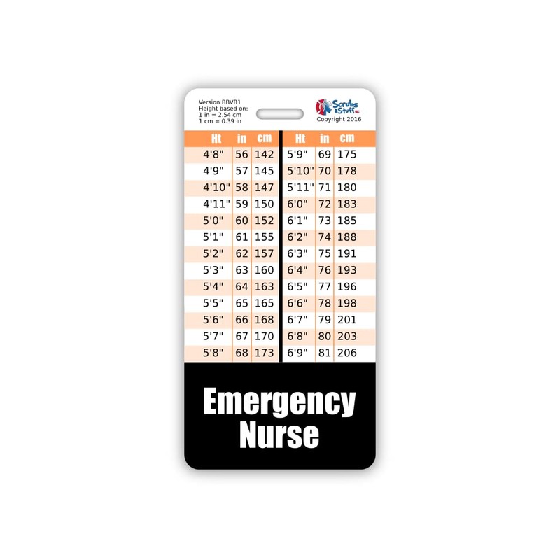 Emergency Nurse Badge Buddy Vertical w/Height & Weight Conversion Charts
