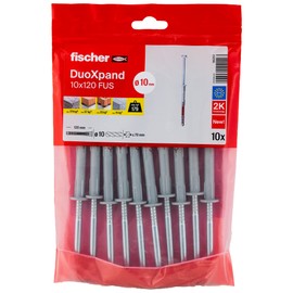 fischer DuoXpand 10 x 120 FUS, High-Quality Universal Dowel with Hex Screw & Moulded U Washer (Pack of 10), Dowels for Strong Hold, Ideal for Porous Building Materials & Close to Edge Anchors
