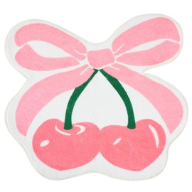 Honeydak Cherry Bow Bathroom Rugs, Coquette Bow Rugs for Home Decor Cute Soft Tufted Mats Non Slip Absorbent Floor Carpet for Bathroom Bedroom Porch Kitchen, 25 x 23 Inches(Pink)