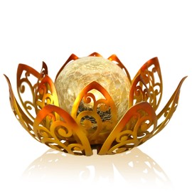Bshine Solar Outdoor Garden Lotus Decor Light, Waterproof Metal Crack Glass Spherical LED Lotus Decorative Light Tabletop, Walkway, Lawn and Garden Gifts, Housewarming, Mother's Day Gifts (Yellow)