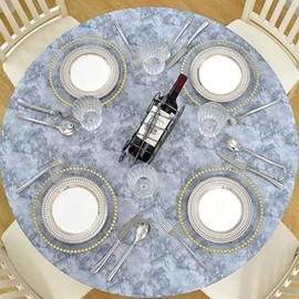 GRISHA Waterproof Round Tablecloth,Elastic Edged Fitted,Oilcloth,PVC,Wipeable,Outdoor circular plastic cover,Graphite Marble, 95x112cm
