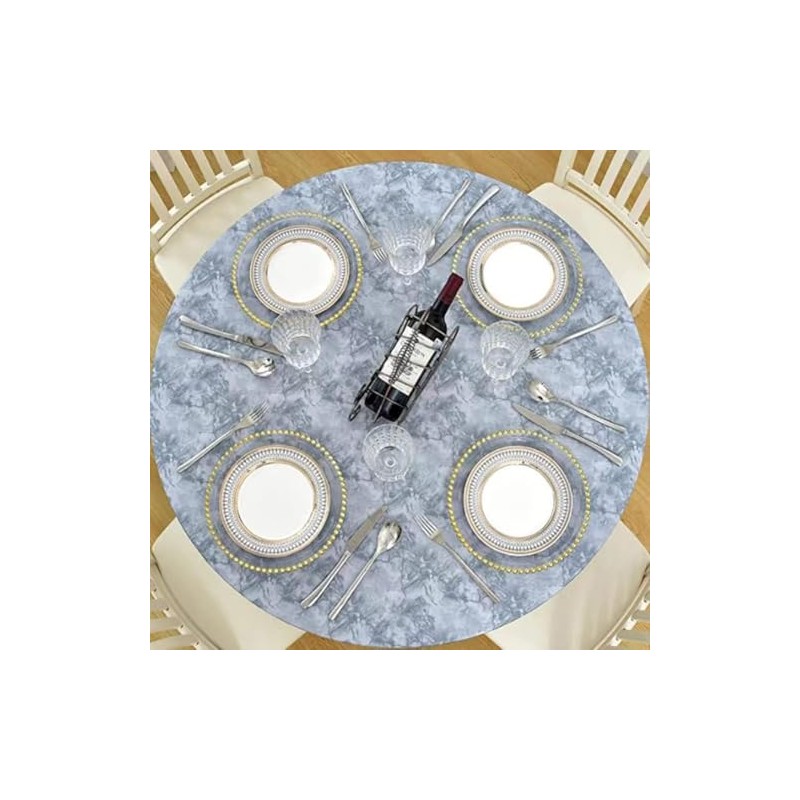 GRISHA Waterproof Round Tablecloth,Elastic Edged Fitted,Oilcloth,PVC,Wipeable,Outdoor circular plastic cover,Graphite Marble,