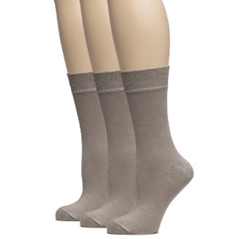 Hugh Ugoli Women's Thin Soft Bamboo Crew Socks for Dress, Trouser, Seamless Toe & Non-Binding, Trendy, 3 Pairs, Dark Beige, Shoe Size: 5-8