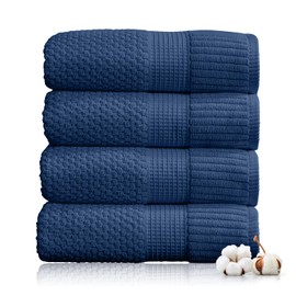 NY Loft 100% Cotton 4 Pack Bath Towel Set| Navy Bath Towels | Super Soft & Absorbent Quick-Dry Bath Towels 30" x 52" |Textured and Durable Cotton | Trinity Collection (4 Pack, Navy Blue)