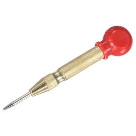 M METERXITY 1-Pack Automatic Center Punch, 133mm HSS Spring Loaded Nail Punch with Palm Cushion Cap for Steel Plate/Wooden Board/Glass, Adjustable Impact Punch Window Breaker Tool [Gold Tone]