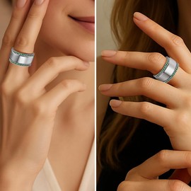 CARITATE 2 Pack Stacking Rings for Oura Ring Gen 4/Gen 3, Green Cubic Zirconia Oura Ring Stack, Thin Silver Oura Stacking Ring for Women, Smart Rings Accessories