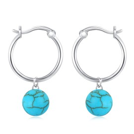 Turquoise Earrings 925 Sterling Silver Turquoise Leverback Earrings for Women Turquoise Ball Earrings Hoop Earrings Small Turquoise Jewellery Gift for Girls Children, Sterling Silver