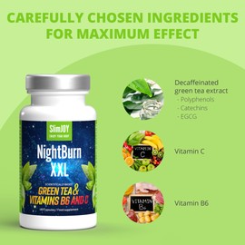 Slimjoy Nightburn XXL Capsules, Premium Decaffeinated Green Tea Extract, with Added Vitamins B6 and C - 90 Day Supply