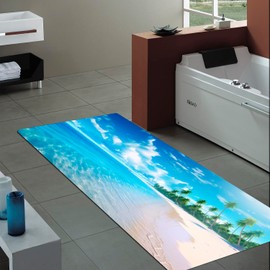 WODEJIA Thickened Rubber Bottom Anti-Skid Bath Mat, Durable Flannel Mat Bright 3D Print Rug for Living Room, Absorbent Water Clearance MatS for Forfoundry Room and Kitchen(Beach Scenery)