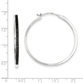 Solid 925 Sterling Silver Black Diamond Hoop Earrings (40mm x 40mm)