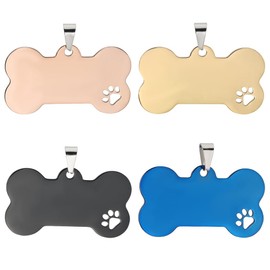 GORGECRAFT 4Pcs 4 Colors Blank Dog Tags Stainless Steel Dog Number Name Tag with Paw Hollow Design Bone Shape Cat Pet Number ID Tags Charm Collar Pendant for Engraving All Pets DIY Crafts