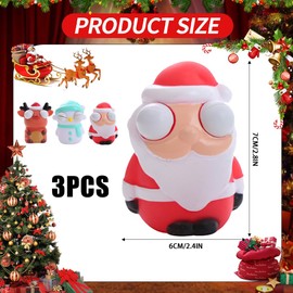 PLUSHCEWT 3 Christmas Squeeze Toys Funny Pinch Toy Stress Relief Toy Santa Snowman Reindeer Eyes Squeeze Toy for Kids Adult Fidget Squishy Squeeze Toy Christmas Stocking Filler (B)