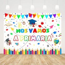AIBIIN 7x5ft Kindergarten Graduate Backdrop Nos Vamos A Primaria Photography Background White Congrats Kindergarten Graduation Class of 2025 Party Decorations Photo Studio Props