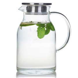 Karafu 68 Oz/2 Liter Glass Pitcher with Lid, Heat Resistant Water Jug for Hot/Cold Water, Ice tea and Juice Beverage