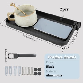 PoDhey 2Pcs RV Aluminum Foldable Shelf, Wall-Mounted RV Folding Shelf, Compact Fold Down Shelf, Space Saving RV Shelf Accessories for Inside, Camper Shelves for RV Camper Caravans Bathroom