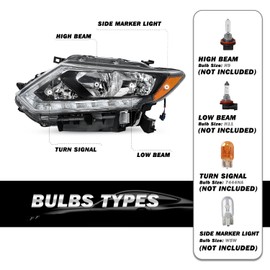 SOCKIR Headlight Assembly Fit for 2014 2015 2016 Nissan Rogue Halogen Headlamps with LED DRL Driver & Passenger Side
