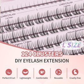 Lash Clusters 124 PCS Clusters Lashes DIY Eyelash Extensions 10-15mm Mixed D Curl Mega Volume Individual Lashes Fluffy Wispy Reusable Thin Band Eyelash Clusters Extensions DIY at Home